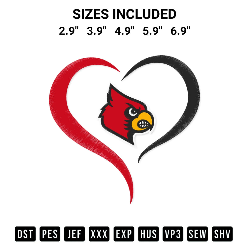 Add a unique touch to your apparel with the Louisville Cardinals Heart Embroidery Design embroidery file. Premium instant download available now on Designspacks.com. Available sizes: 2.9", 3.9", 4.9", 5.9", 6.9".