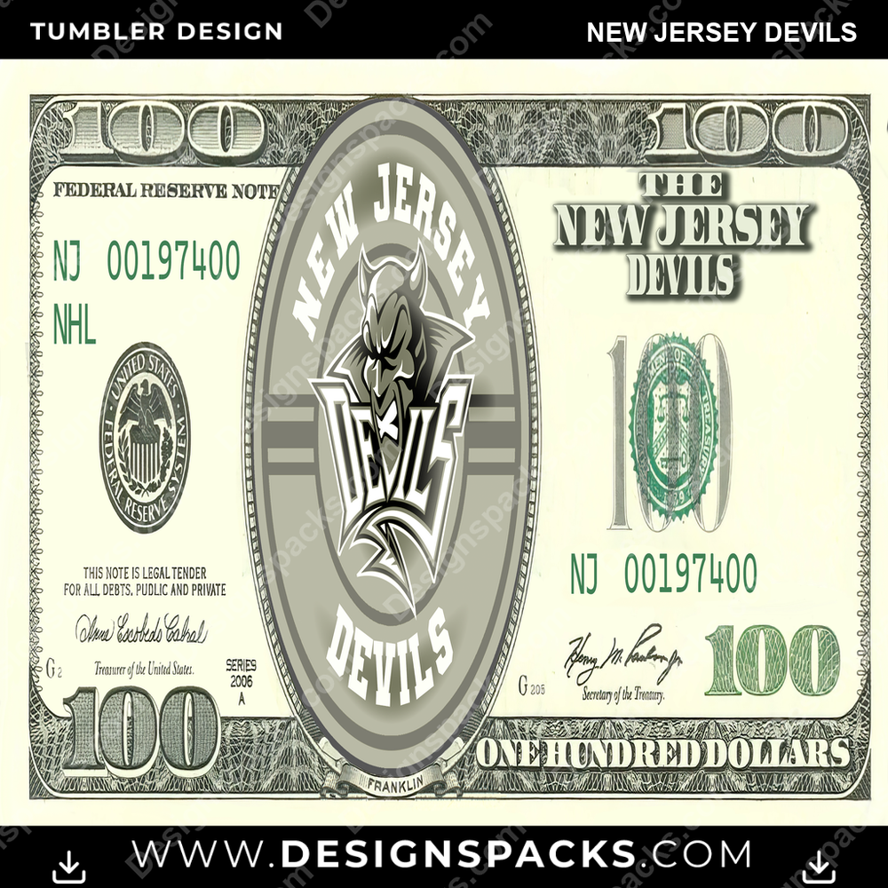 Ice Hockey 100 Dollar Bill New Jersey Devils Tumbler Digital Wrap Design