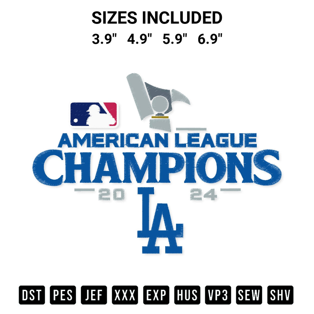 Get the La Dodgers World Series 2024 Embroidery Design embroidery design for your custom crafts! Premium digitized files available for instant download at Designspacks.com. Available sizes: 3.9", 4.9", 5.9", 6.9".
