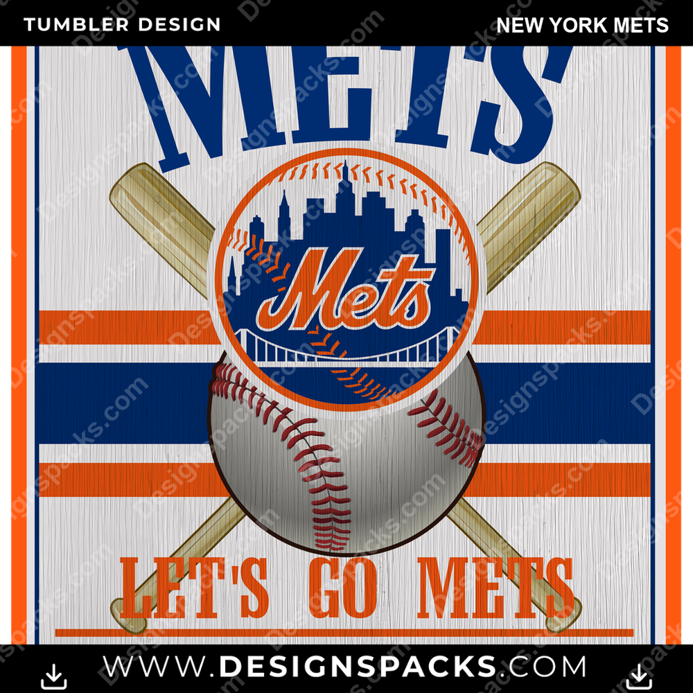 Baseball Vintage Wood Logo New York Mets MLB Baseball Tumbler Digital Wrap Design Download