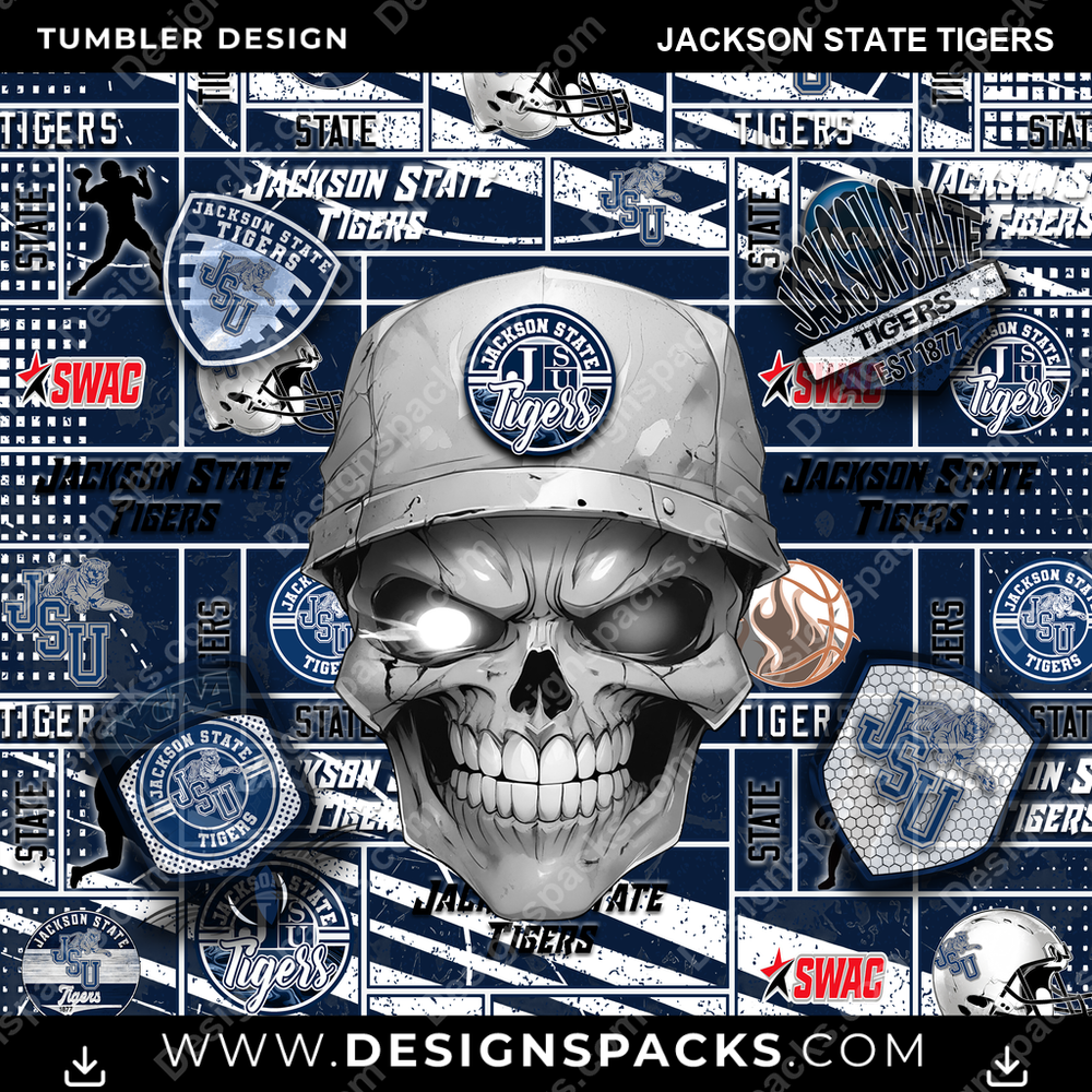 College Sport Skull Jackson State Tigers Tumbler Digital Wrap Design
