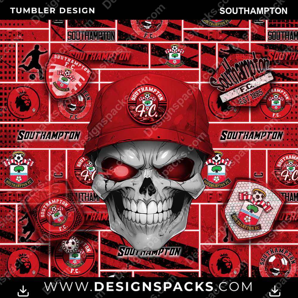 Soccer UK Skull Southampton Tumbler Digital Wrap Design