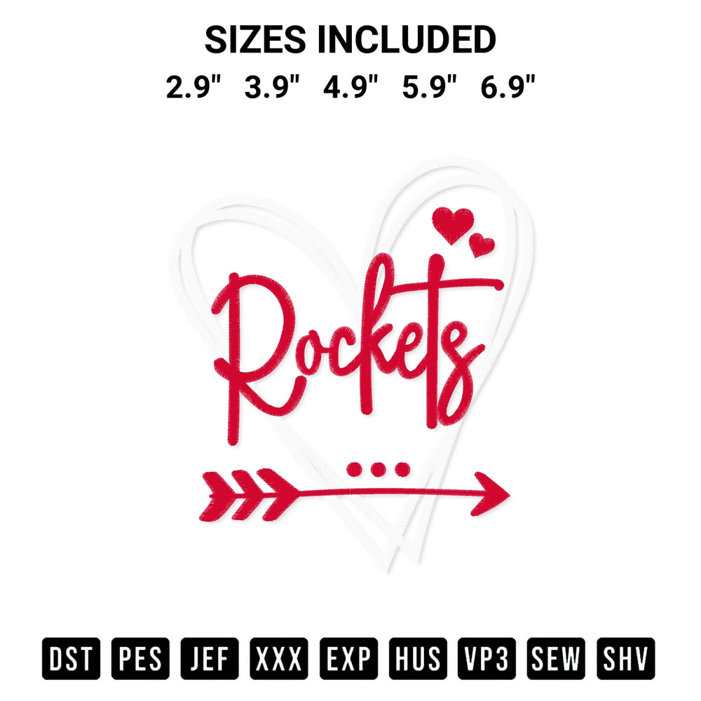 Get the Houston Rockets Heart Embroidery Design embroidery design for your custom crafts! Premium digitized files available for instant download at Designspacks.com. Available sizes: 2.9", 3.9", 4.9", 5.9", 6.9".