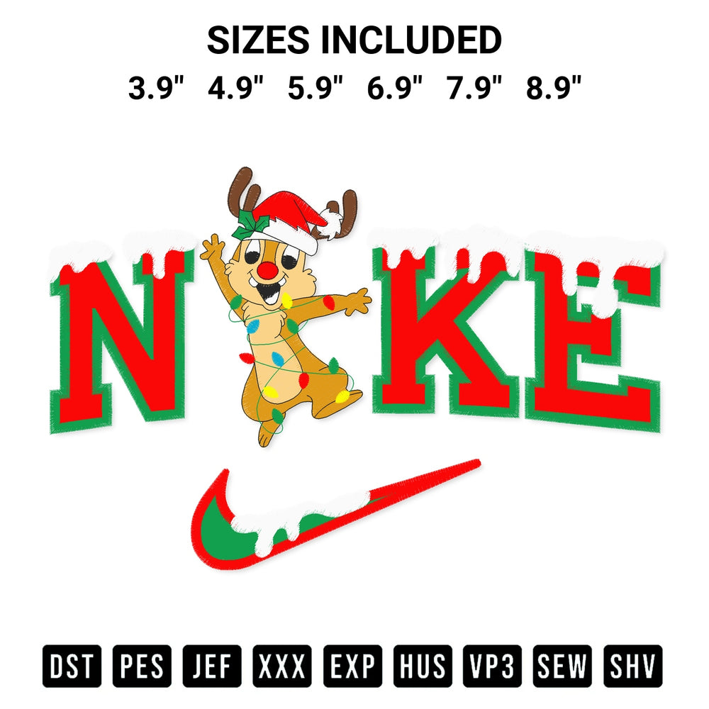 Looking for the perfect pattern? Download the Nike Dale Disney Christmas Embroidery Design embroidery design today at Designspacks.com. Crisp, clean stitching guaranteed. Available sizes: 3.9", 4.9", 5.9", 6.9", 7.9", 8.9".