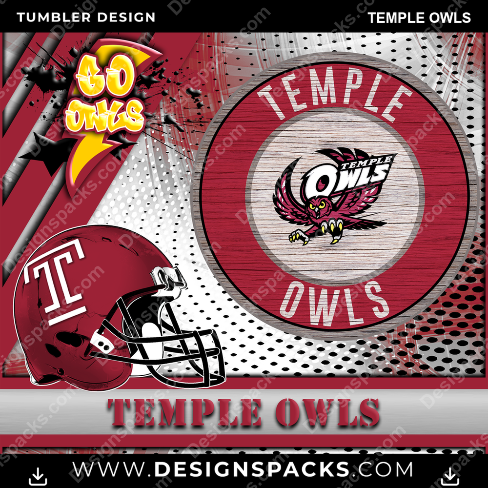 College Sport Go Team 2 Temple Owls NCAA College Sport Tumbler Digital Wrap Design Download