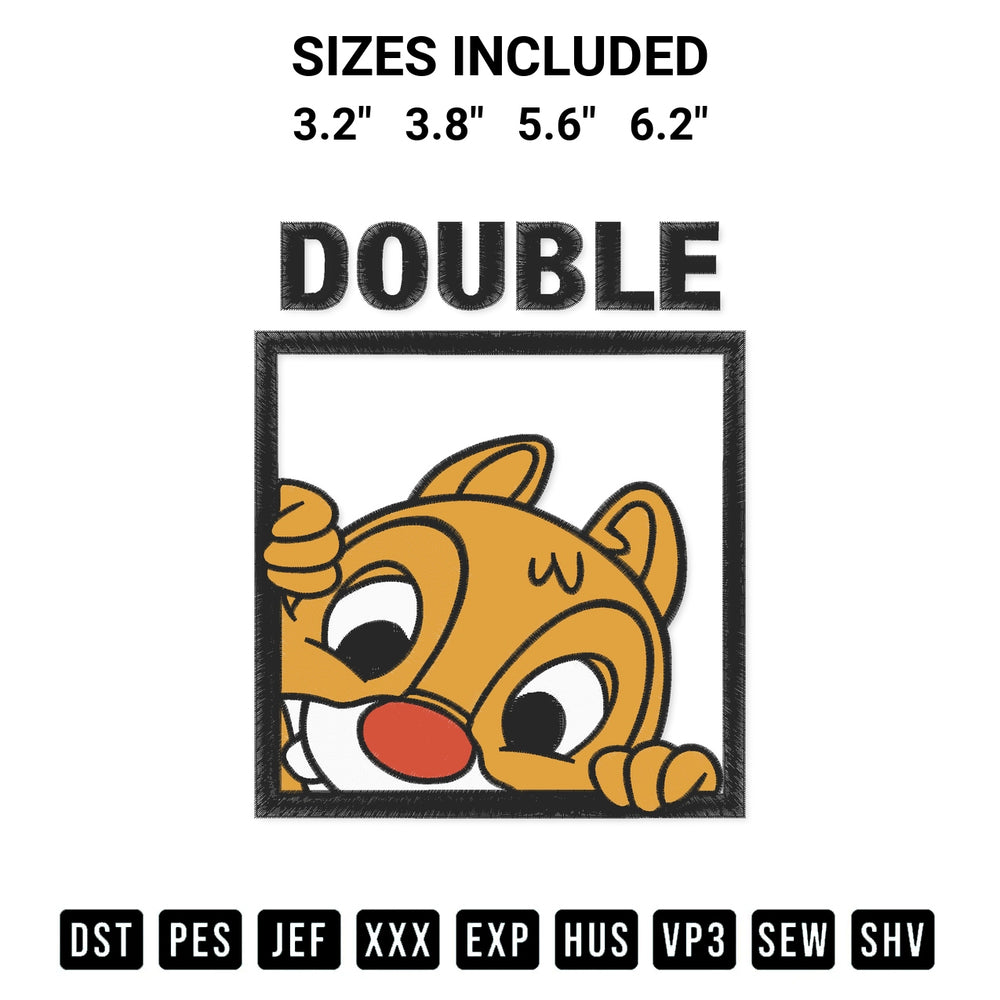 Create amazing crafts with the Double Chip And Dale Embroidery Design embroidery file. High-quality digital download from Designspacks.com, perfect for beginners and pros. Available sizes: 3.2", 3.8", 5.6", 6.2".