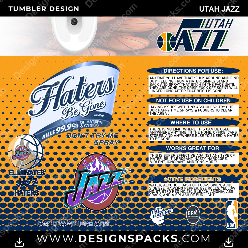 Basketball Haters Be Gone Utah Jazz Tumbler Digital Wrap Design
