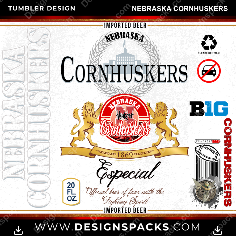 College Sport Modelo Nebraska Cornhuskers Tumbler Digital Wrap Design