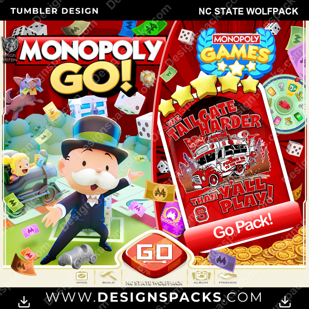 College Sport Monopoly Go! Nc State Wolfpack Tumbler Digital Wrap Design