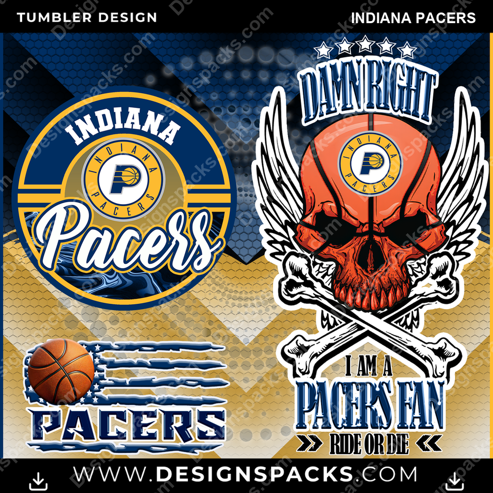 Basketball Skull Indiana Pacers Tumbler Digital Wrap Design