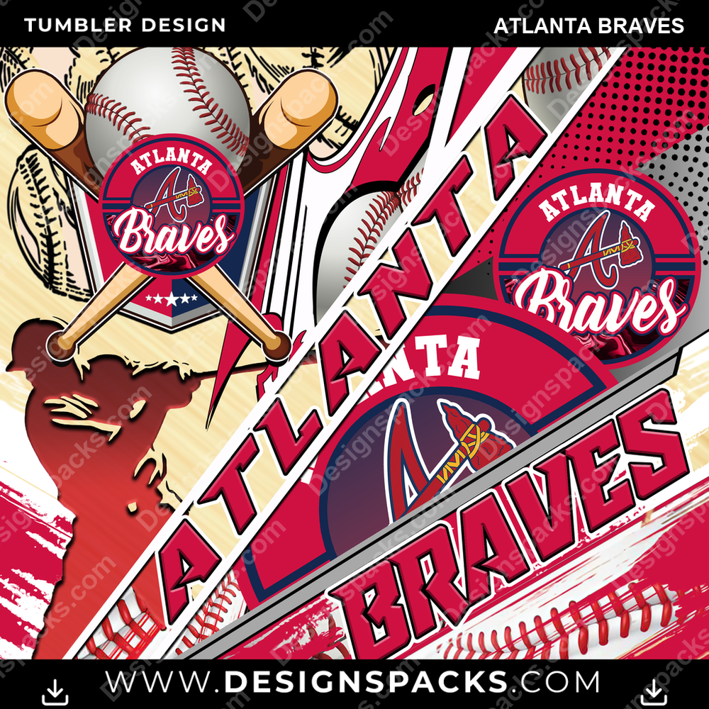 Baseball Silhouette Atlanta Braves Tumbler Digital Wrap Design