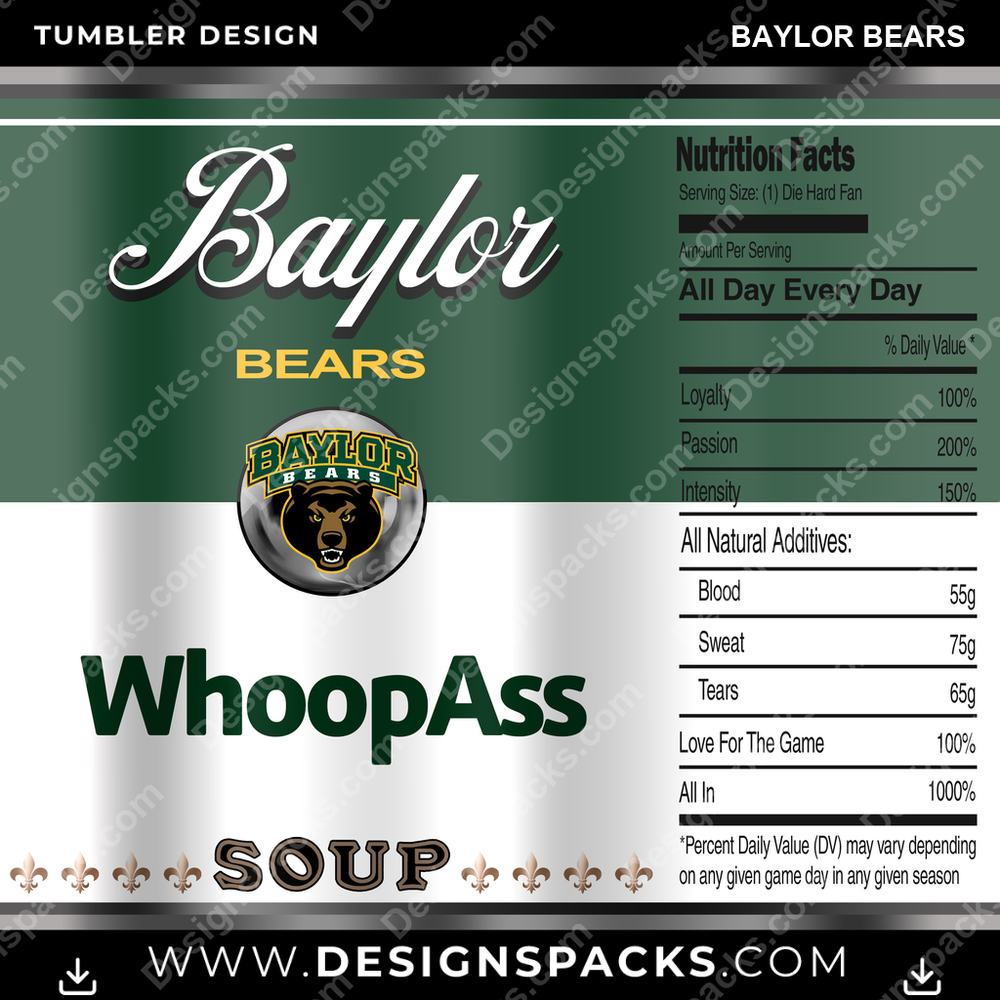 College Sport Soup Can Baylor Bears Tumbler Digital Wrap Design