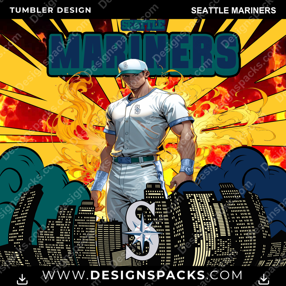 Baseball-Comic-Cover Seattle Mariners Tumbler Digital-Wrap-Design
