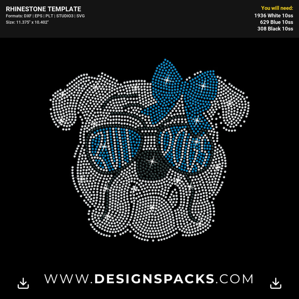 Bulldog Mascot Glasses Bow Rhinestone Digital Template