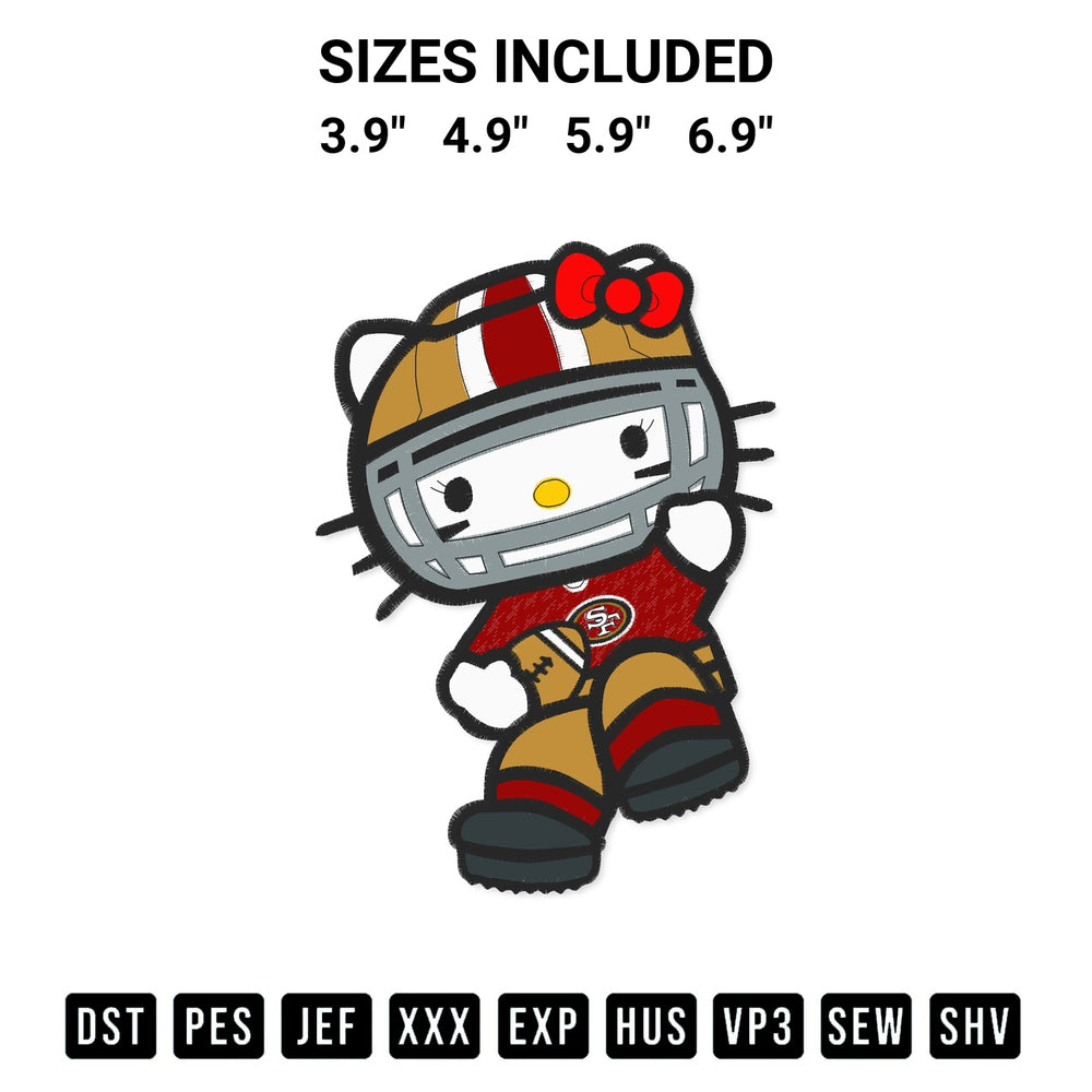 Add a unique touch to your apparel with the Hello Kitty 49Ers San Francisco Embroidery Design embroidery file. Premium instant download available now on Designspacks.com. Available sizes: 3.9", 4.9", 5.9", 6.9".