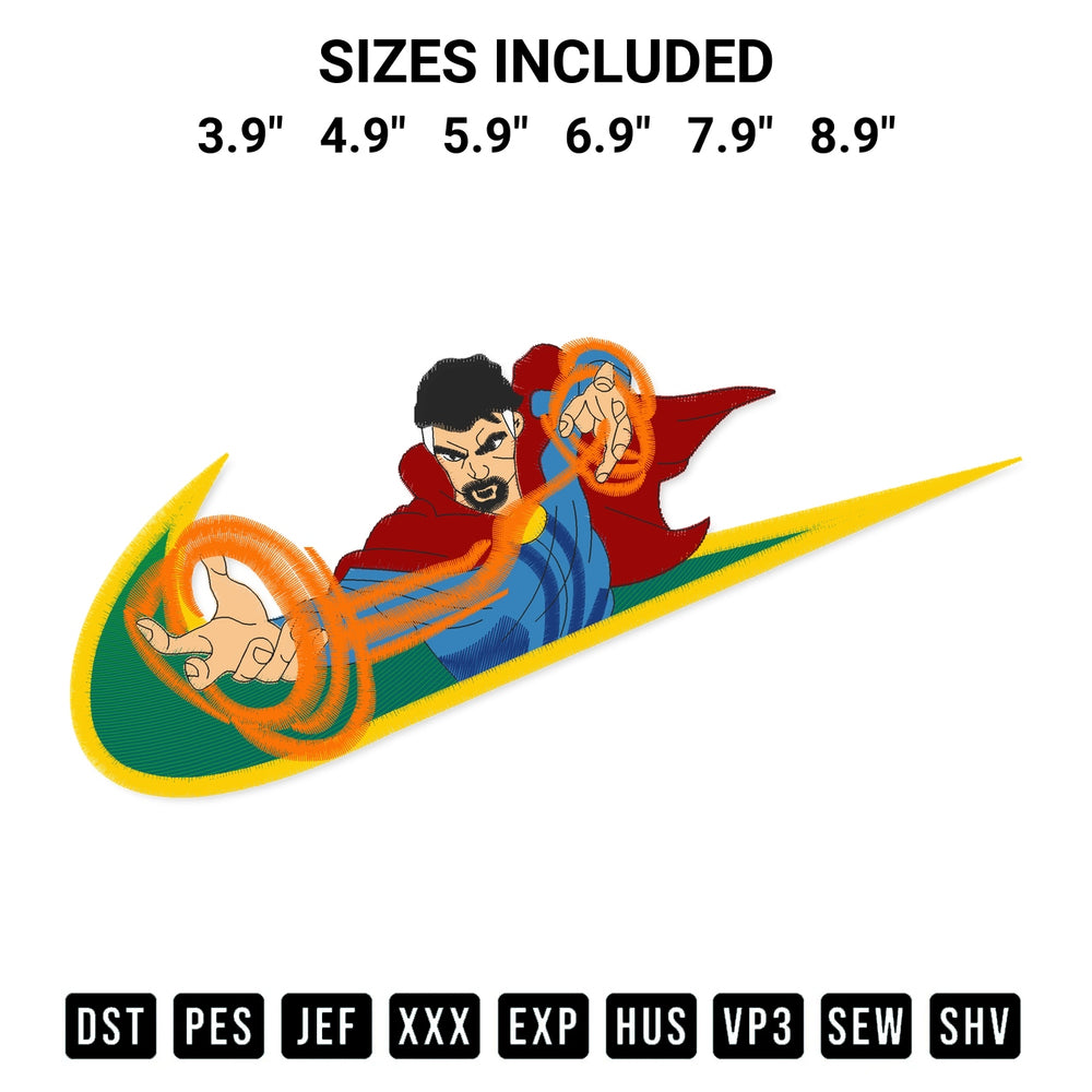 Add a unique touch to your apparel with the Swoosh Doctor Strange Embroidery Design embroidery file. Premium instant download available now on Designspacks.com. Available sizes: 3.9", 4.9", 5.9", 6.9", 7.9", 8.9".