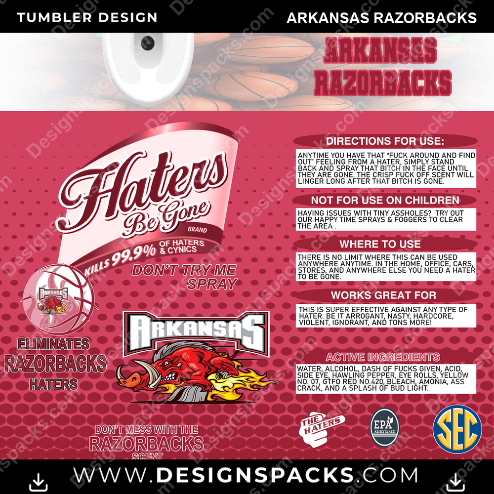 College Sport Hates Be Gone (MBB) Arkansas Razorbacks NCAA College Sport Tumbler Digital Wrap Design Download