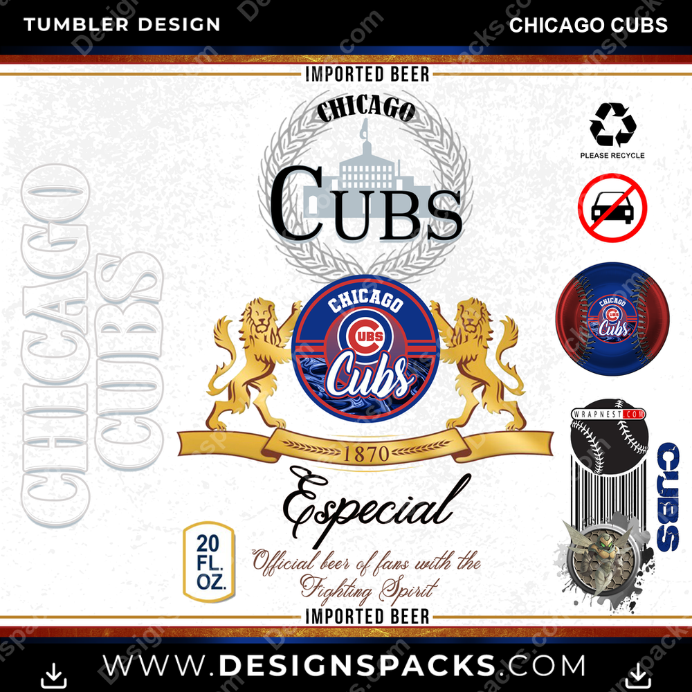 Baseball Modelo Chicago Cubs Tumbler Digital Wrap Design