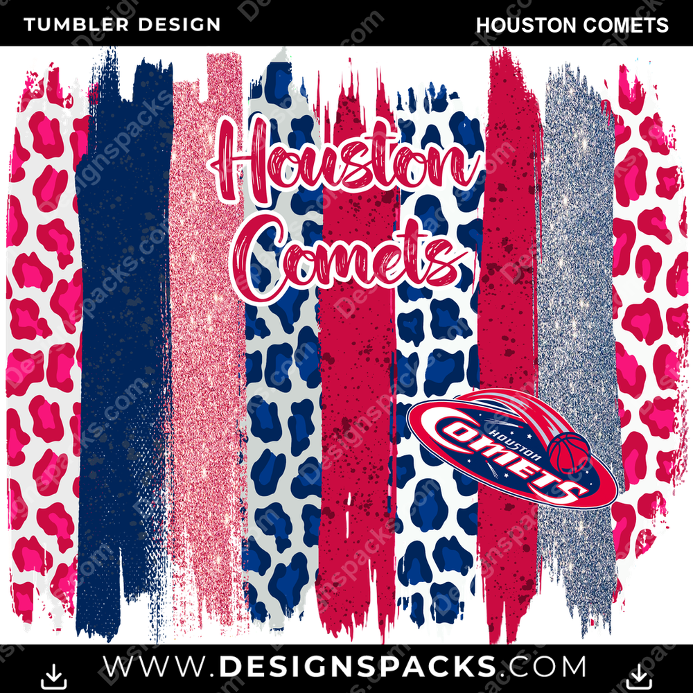 Basketball Brush Strokes Houston Comets Tumbler Digital Wrap Design