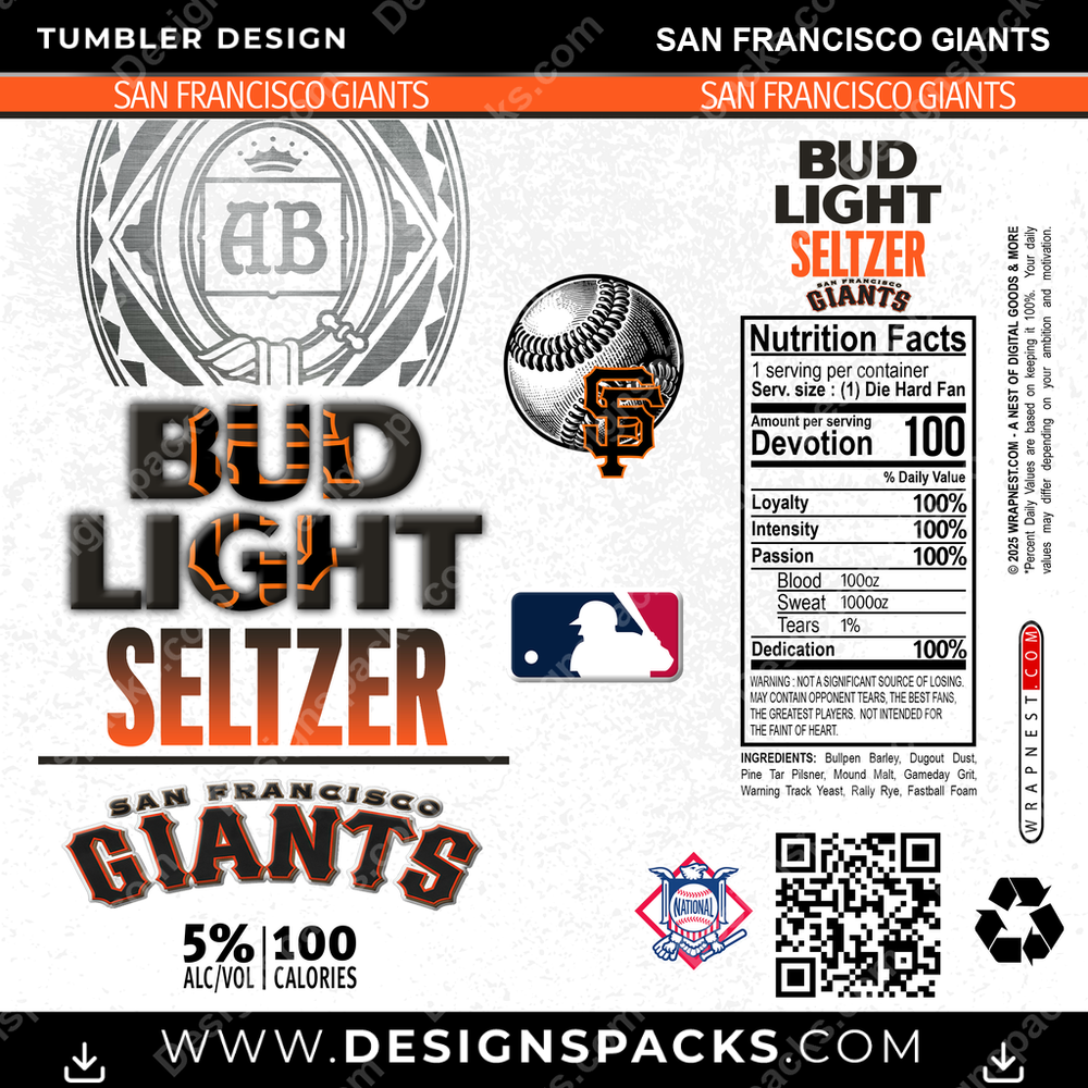 Baseball Bud Light Seltzer San Francisco Giants Tumbler Digital Wrap Design
