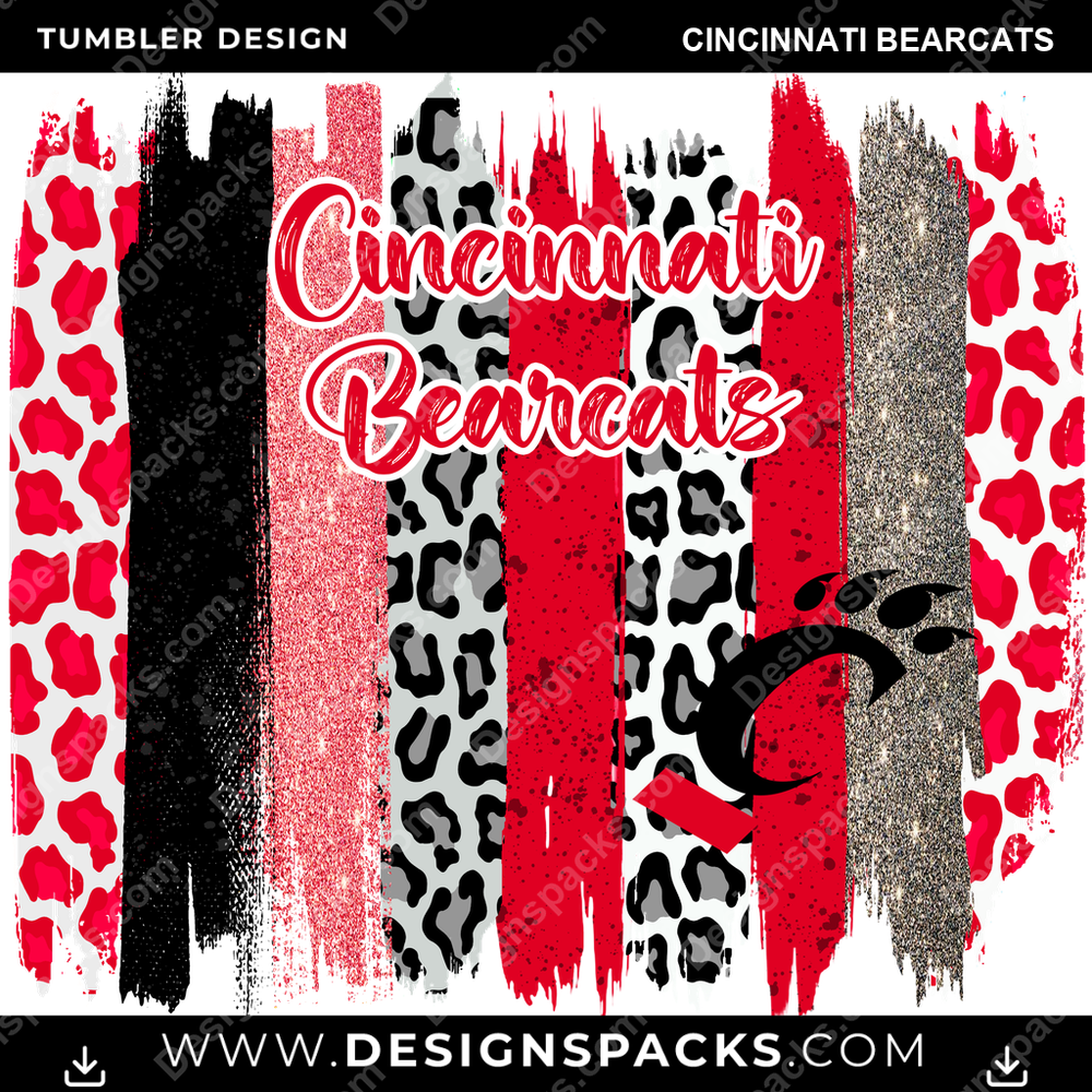 College Sport Brush Strokes Cincinnati Bearcats NCAA College Sport Tumbler Digital Wrap Design Download