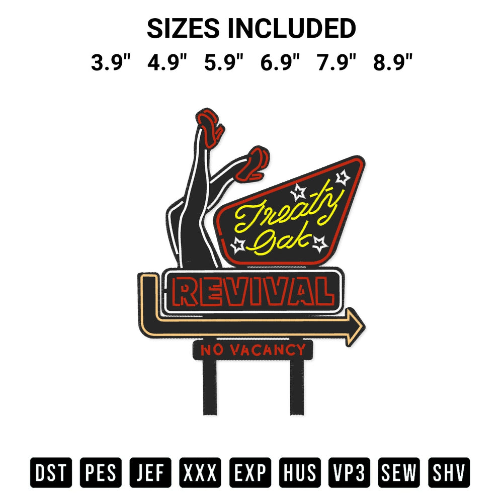 Download the Treaty Oak Revival No Vacancy Embroidery Design machine embroidery design exclusively at Designspacks.com. Premium digitized pattern for apparel and DIY crafts. Available sizes: 3.9", 4.9", 5.9", 6.9", 7.9", 8.9".