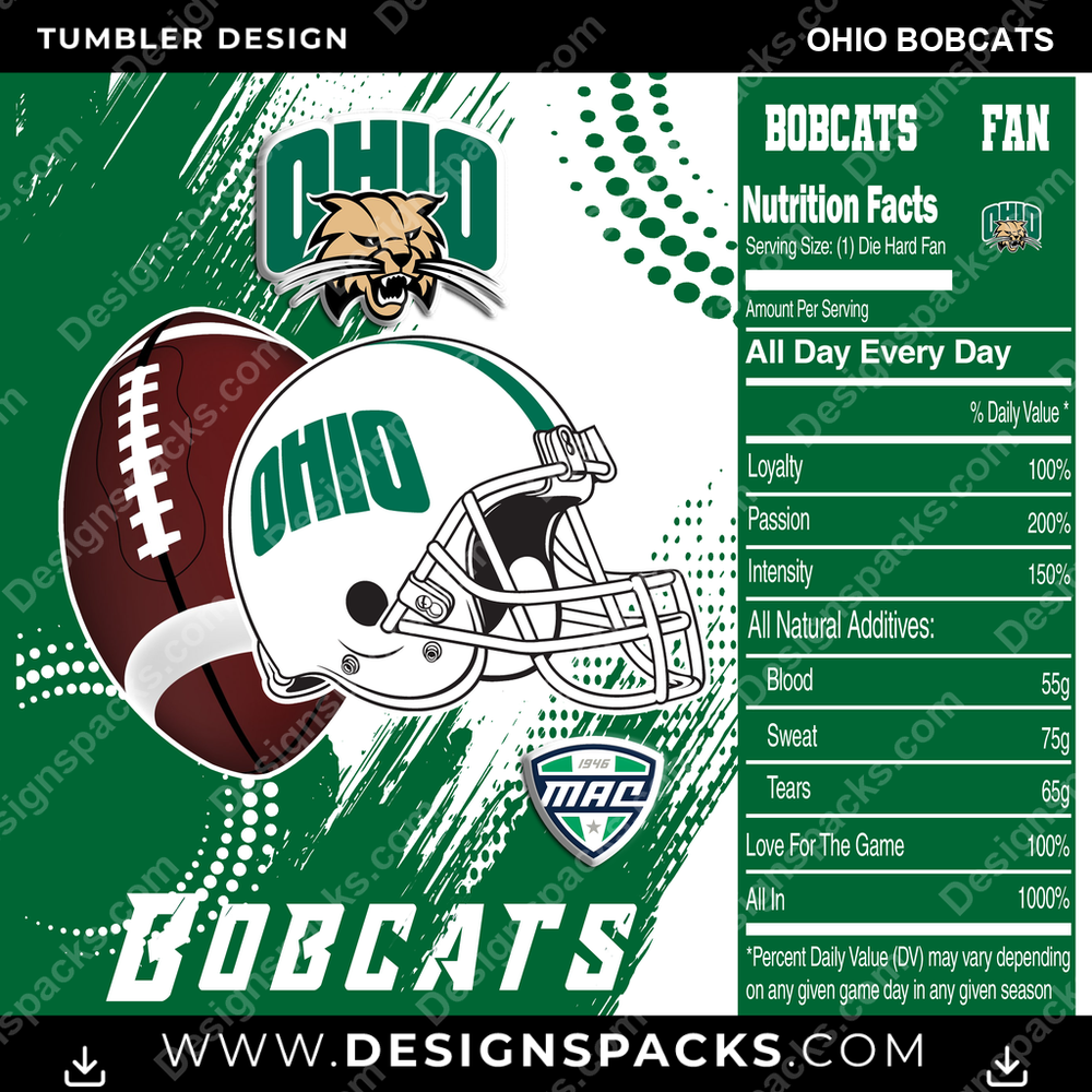 College Sport Team Fan CFB Ohio Bobcats NCAA College Sport Tumbler Digital Wrap Design Download