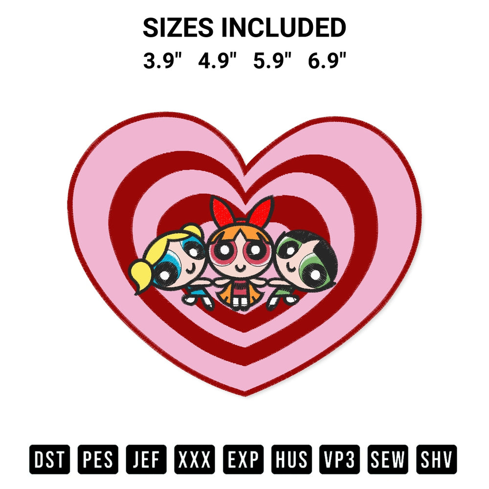 Download the Powerpuff Girls Heart Kids Embroidery Design machine embroidery design exclusively at Designspacks.com. Premium digitized pattern for apparel and DIY crafts. Available sizes: 3.9", 4.9", 5.9", 6.9".