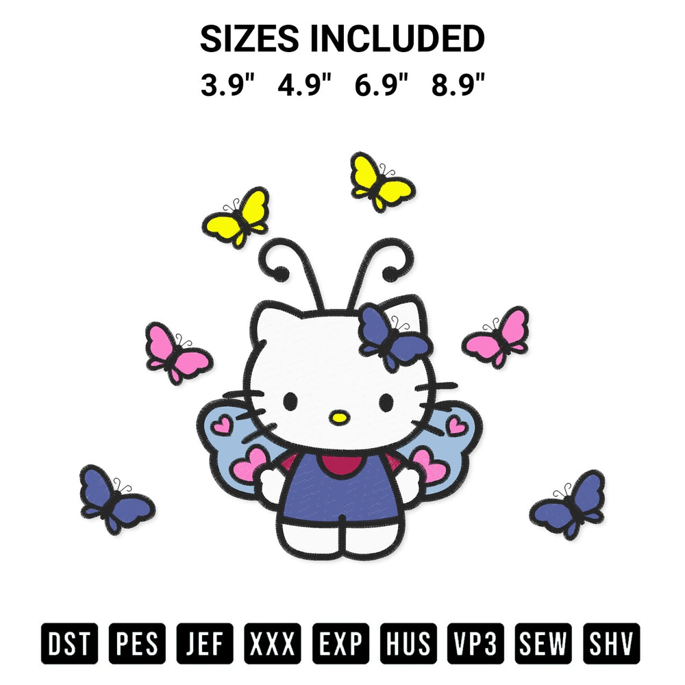 Elevate your next project with our Hello Kitty Butterfly Embroidery Design embroidery file. Shop high-quality digital patterns instantly at Designspacks.com. Available sizes: 3.9", 4.9", 6.9", 8.9".