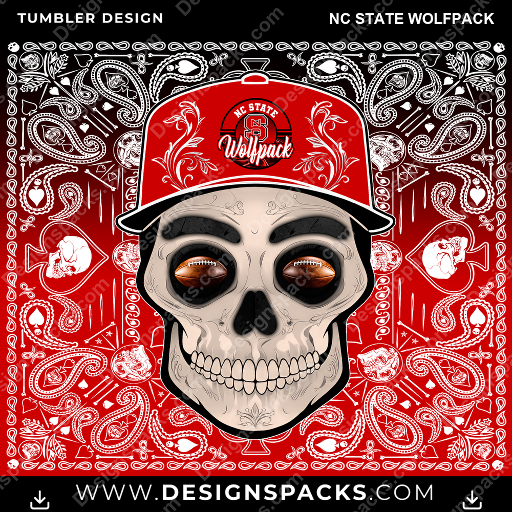 College Sport Skull Handkerchief Nc State Wolfpack Tumbler Digital Wrap Design