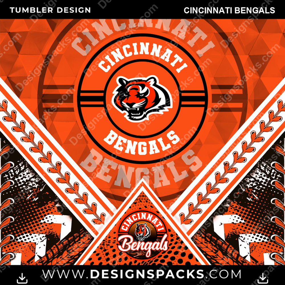 Diseño de envoltorio digital para vaso de los Cincinnati Bengals, diamante de fútbol americano