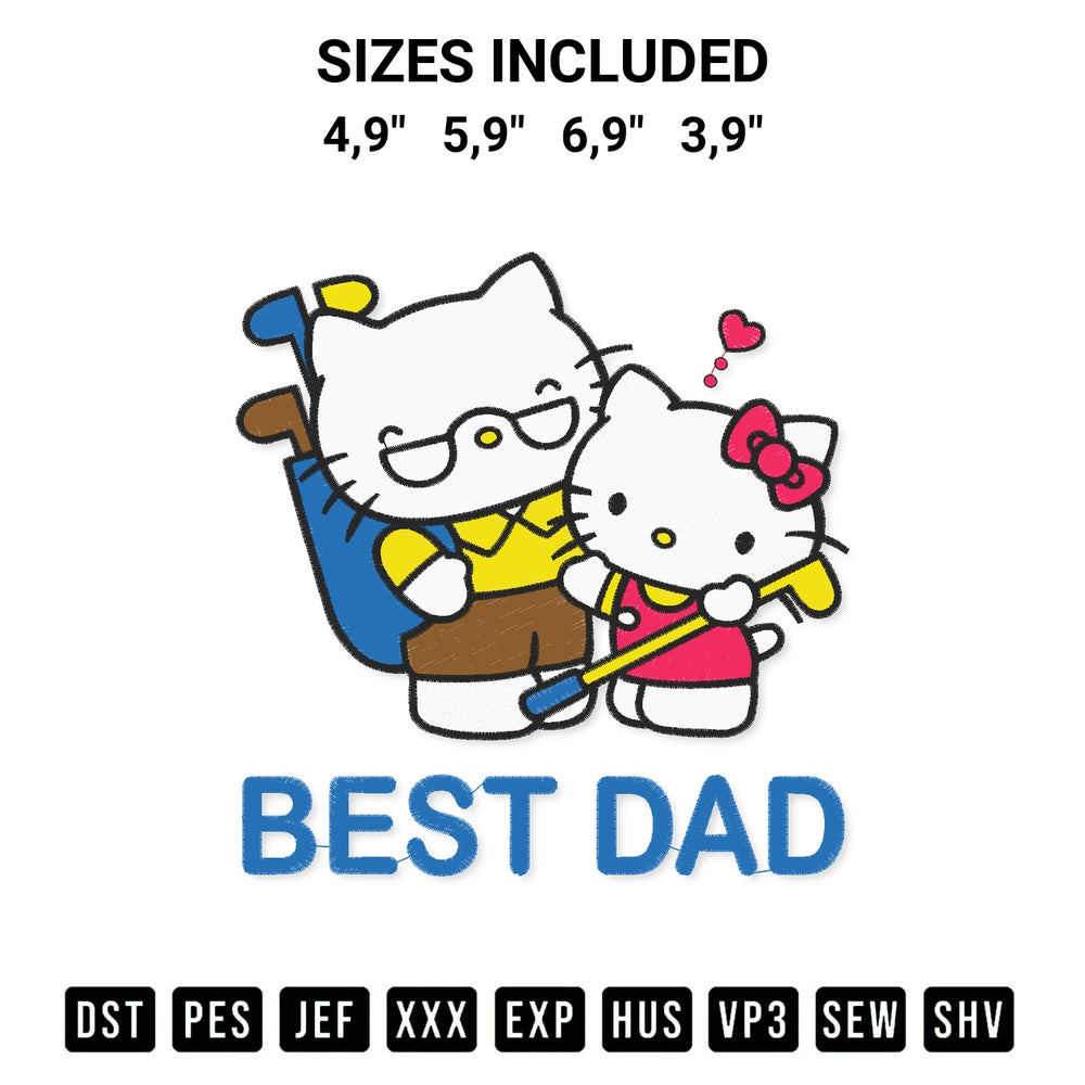 Looking for the perfect pattern? Download the Hello Kitty Best Dad Cute Gift Happy Fathers Day Embroidery Design embroidery design today at Designspacks.com. Crisp, clean stitching guaranteed. Available sizes: 4,9", 5,9", 6,9", 3,9".