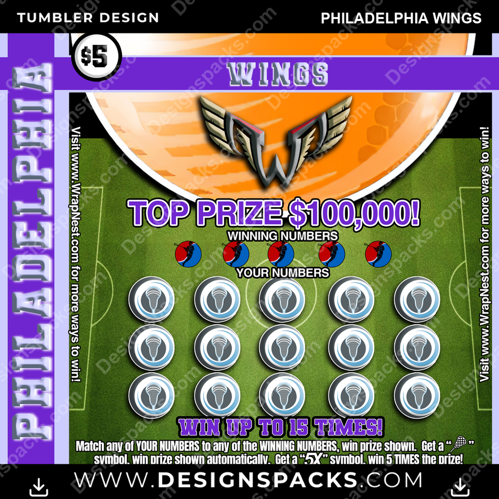 Lacrosse Lottery Ticket Philadelphia Wings Tumbler Digital Wrap Design
