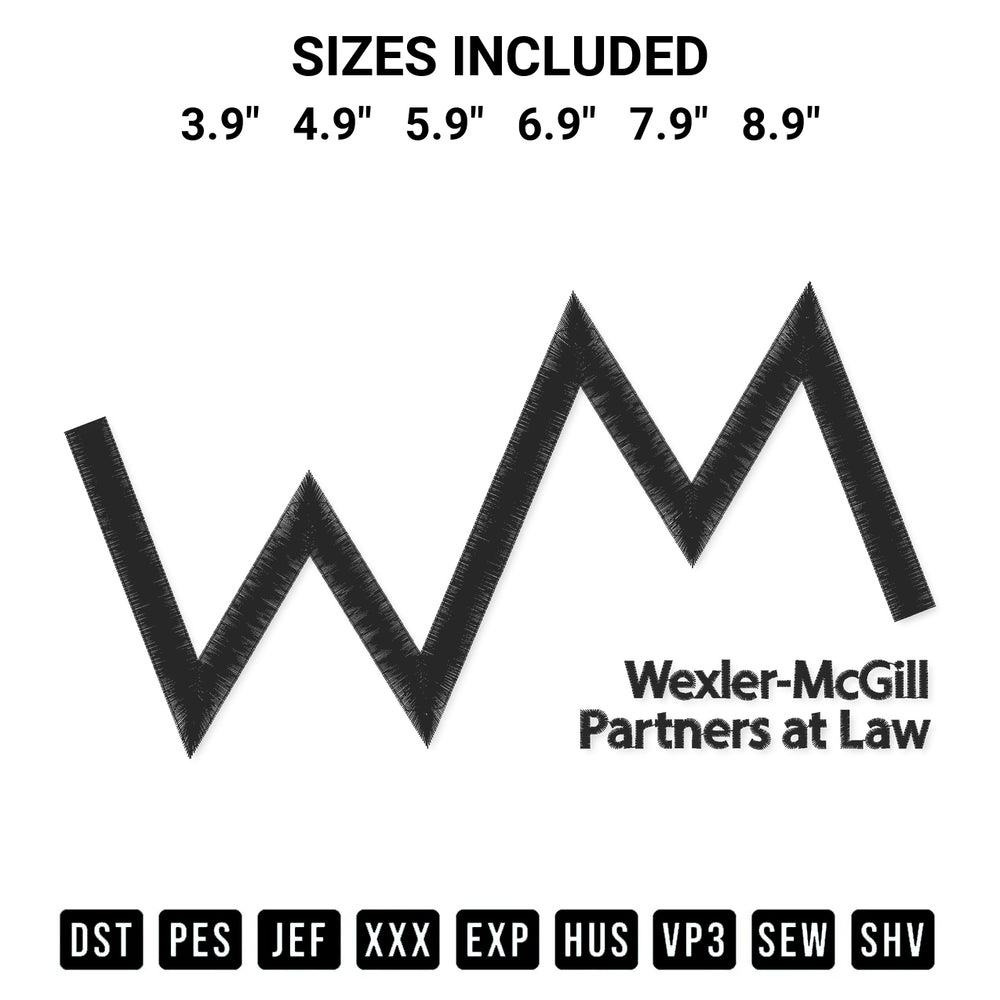 Shop the Wexler Mcgill Partners At Law Embroidery Design machine embroidery pattern at Designspacks.com. Beautifully digitized for flawless stitching on any fabric. Available sizes: 3.9", 4.9", 5.9", 6.9", 7.9", 8.9".