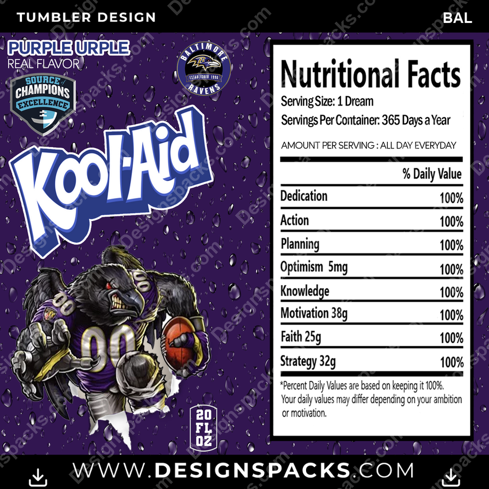 Football Kool-Aid BAL Tumbler Digital Wrap Design