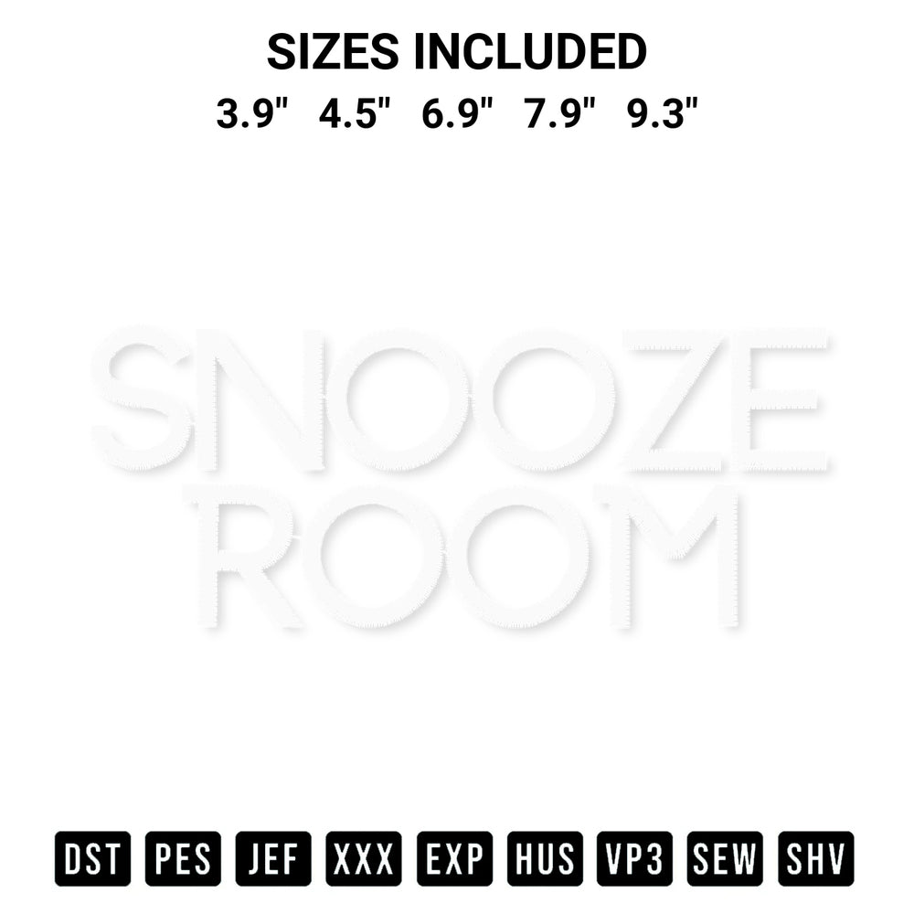 Transform your fabrics with the Snooze Room Embroidery Design embroidery design. Instant access to premium digitized patterns at Designspacks.com. Available sizes: 3.9", 4.5", 6.9", 7.9", 9.3".