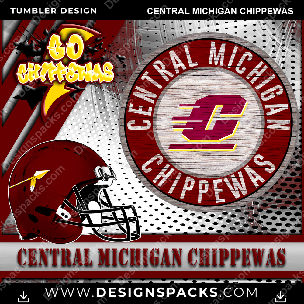 College Sport Go Team 2 Central Michigan Chippewas NCAA College Sport Tumbler Digital Wrap Design Download