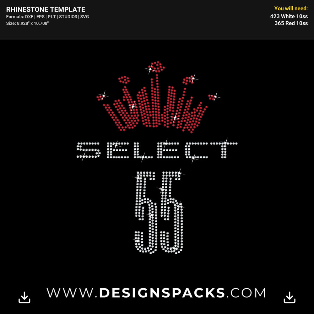 Select 55 Crown Logo Rhinestone Digital Template