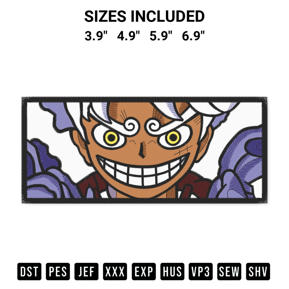 Elevate your next project with our Gear 5 Luffy Eyes Embroidery Design embroidery file. Shop high-quality digital patterns instantly at Designspacks.com. Available sizes: 3.9", 4.9", 5.9", 6.9".