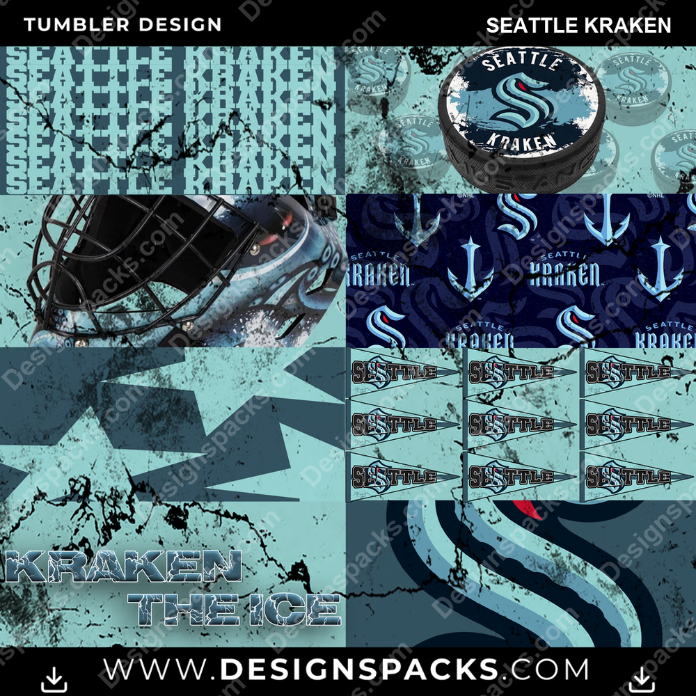 Hockey Distressed BG Seattle Kraken Tumbler Digital Wrap Design