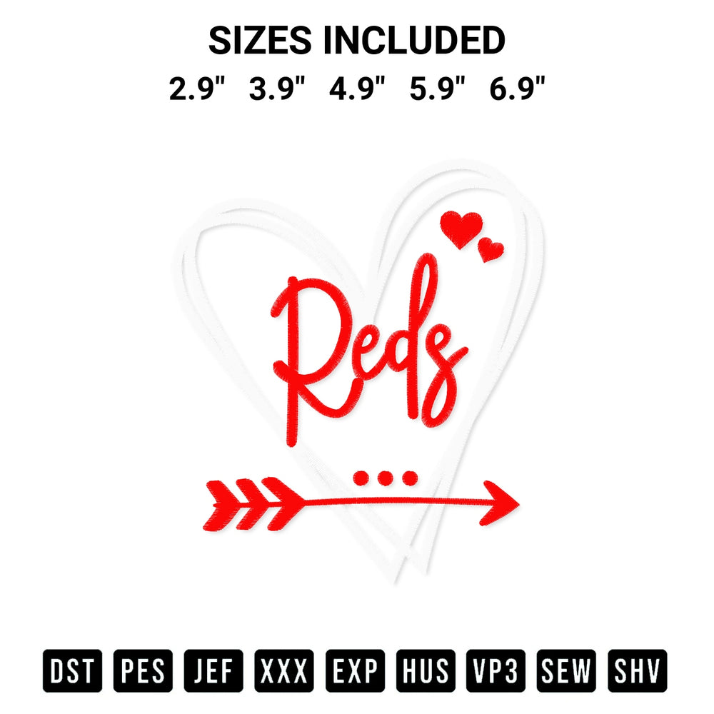 Elevate your next project with our Cincinnati Reds Heart Embroidery Design embroidery file. Shop high-quality digital patterns instantly at Designspacks.com. Available sizes: 2.9", 3.9", 4.9", 5.9", 6.9".