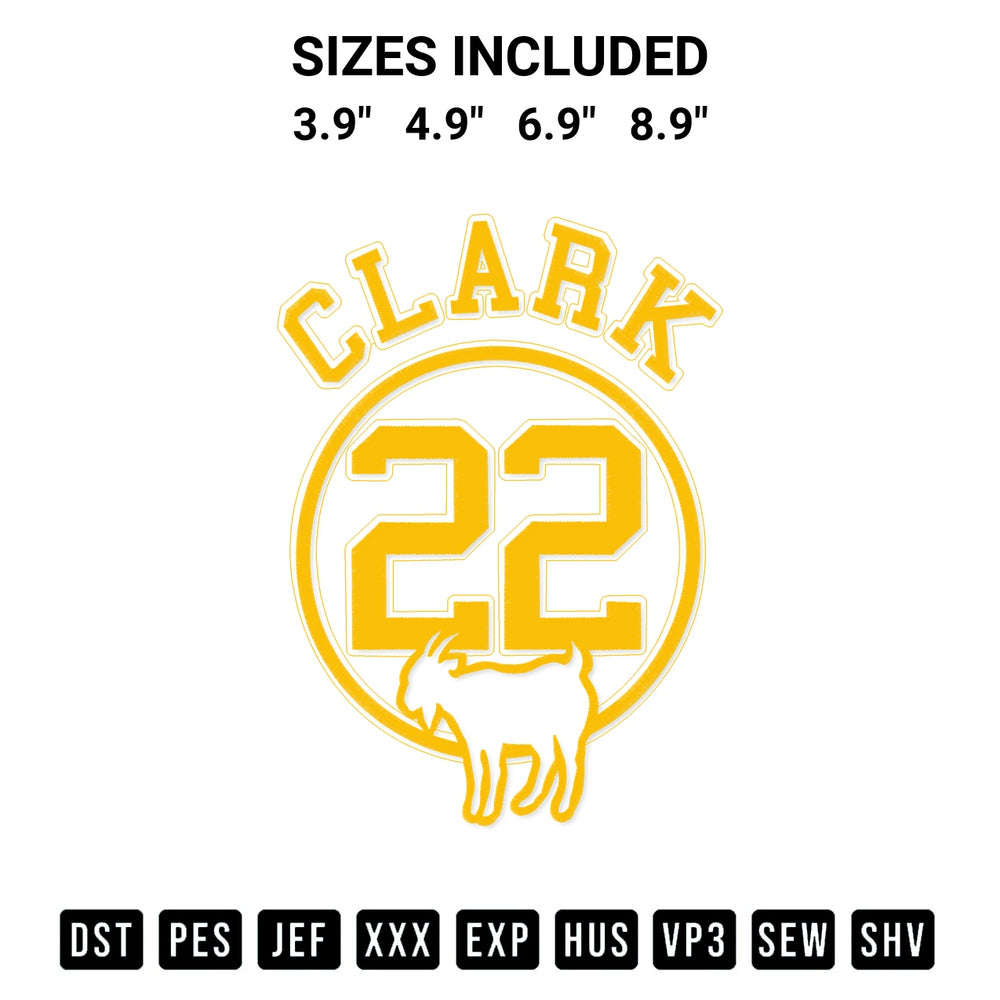 Discover the perfect addition to your crafting collection: Clark 22 Goat Iowa Hawkeyes Basketball Embroidery Design embroidery file. Instantly available at Designspacks.com. Available sizes: 3.9", 4.9", 6.9", 8.9".