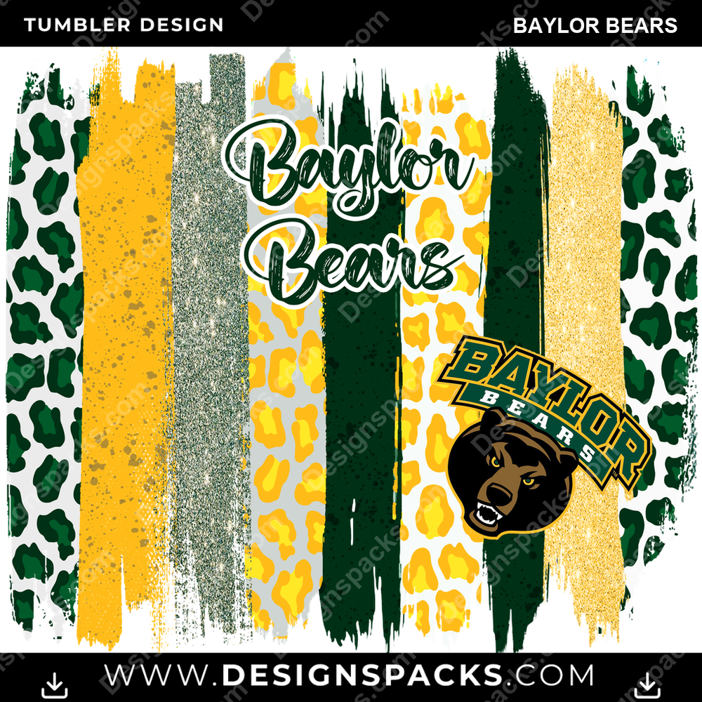 College Sport Brush Strokes Baylor Bears Tumbler Digital Wrap Design