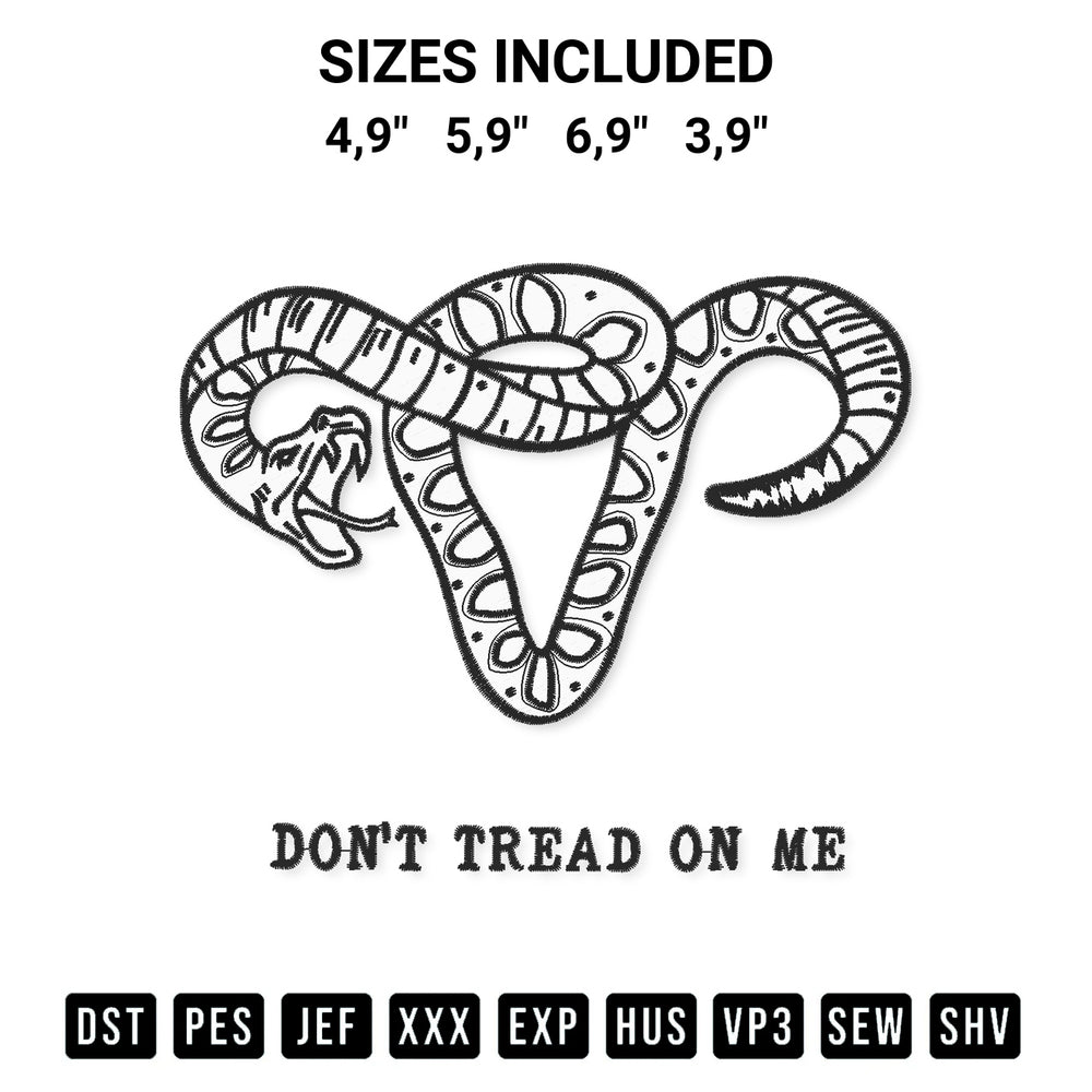 Get the Dont Tread On Me Logo Embroidery Design embroidery design for your custom crafts! Premium digitized files available for instant download at Designspacks.com. Available sizes: 4,9", 5,9", 6,9", 3,9".