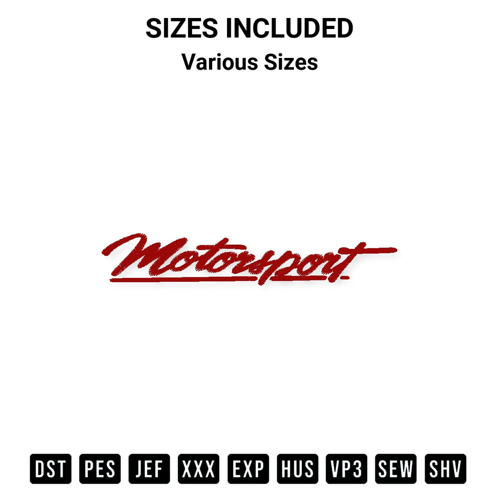 Add a unique touch to your apparel with the Motorsport Logo Embroidery Design embroidery file. Premium instant download available now on Designspacks.com. Available sizes: Various Sizes.
