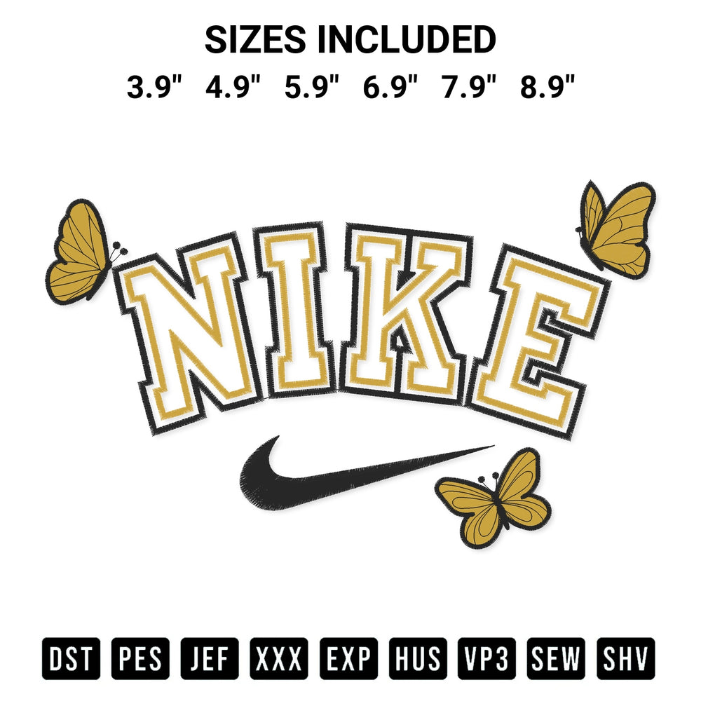 Add a unique touch to your apparel with the Nike Butterfly Embroidery Design embroidery file. Premium instant download available now on Designspacks.com. Available sizes: 3.9", 4.9", 5.9", 6.9", 7.9", 8.9".