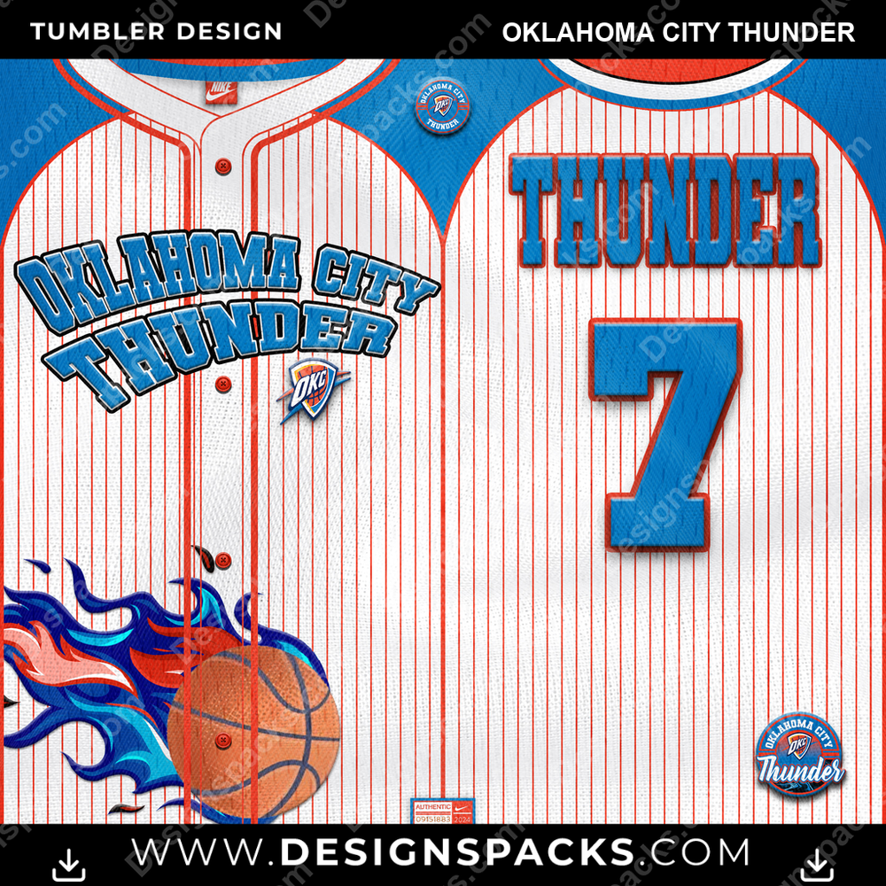 Basketball Team Button-Up Jersey Oklahoma City Thunder Tumbler Digital Wrap Design