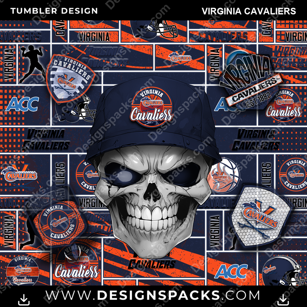 College Sport Skull Virginia Cavaliers NCAA College Sport Tumbler Digital Wrap Design Download
