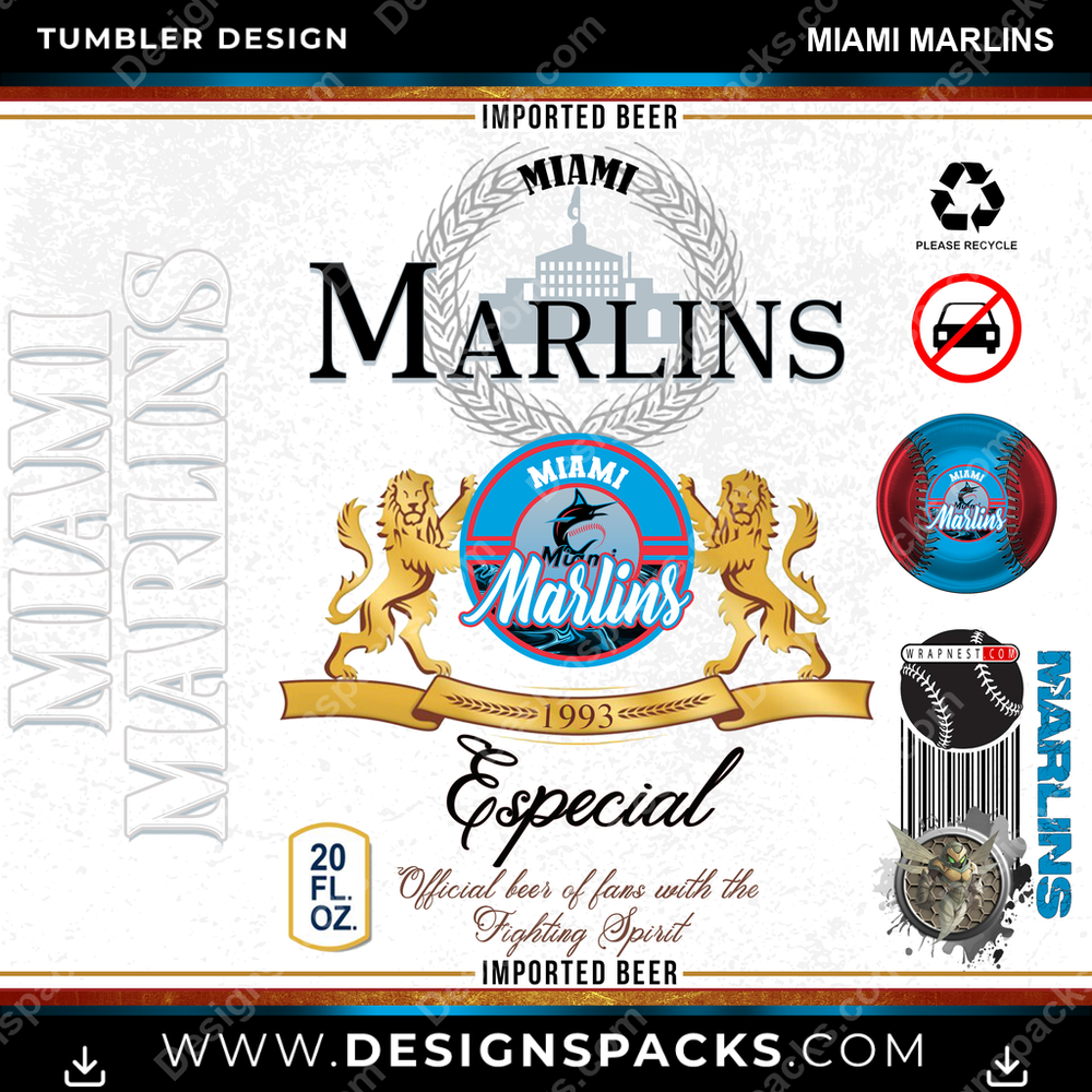 Baseball Modelo Miami Marlins Tumbler Digital Wrap Design