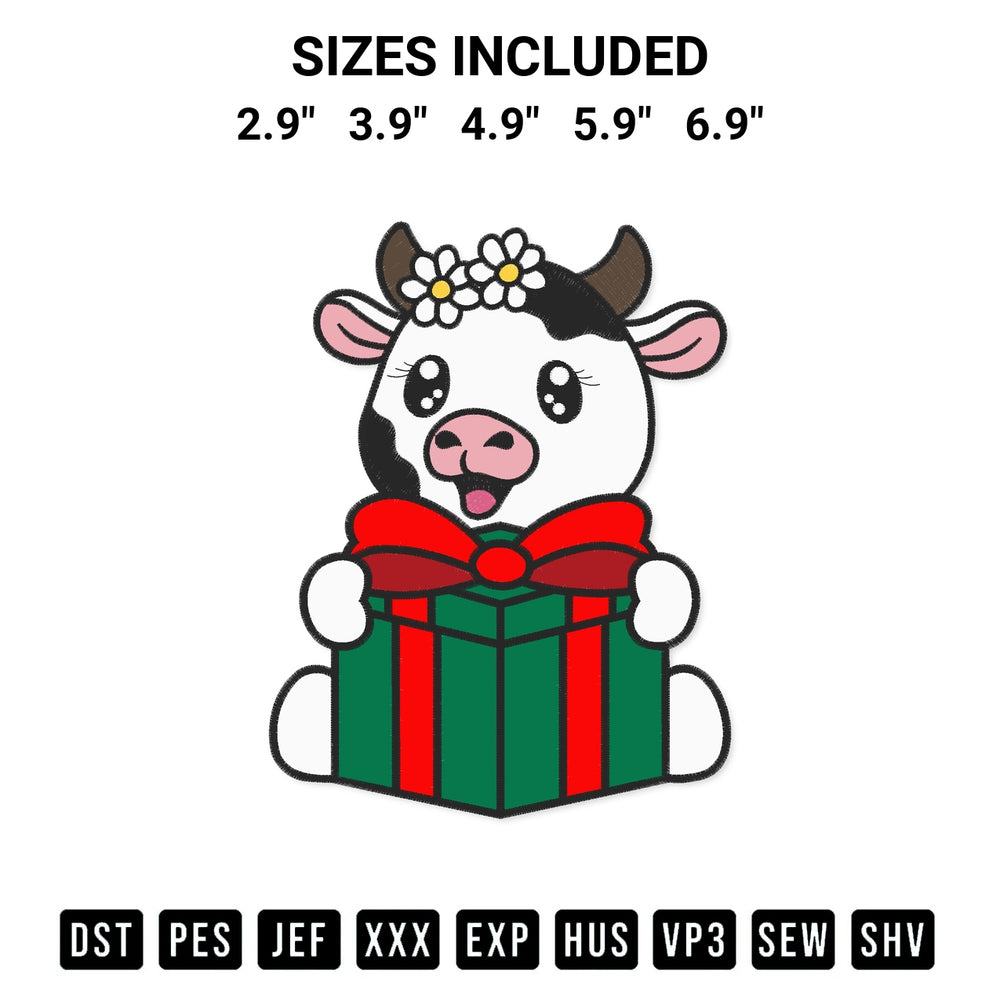 Get the Cow With Christmas Gift Embroidery Design embroidery design for your custom crafts! Premium digitized files available for instant download at Designspacks.com. Available sizes: 2.9", 3.9", 4.9", 5.9", 6.9".